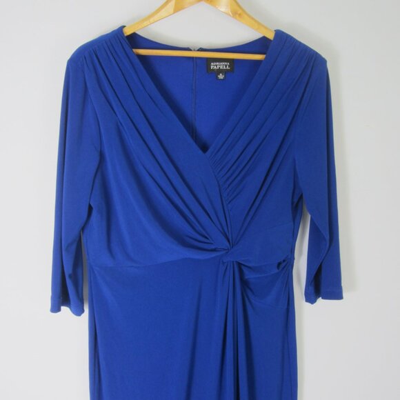 Adrianna Papell Women 16 Blue 3/4 Sleeve Ruched  Stretch Knit Midi Empire Dress - Picture 2 of 10
